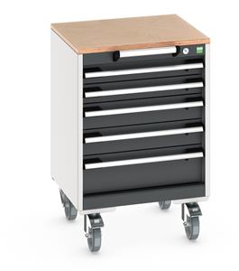 cubio mobile cabinet with 5 drawers & multiplex worktop. WxDxH: 525x525x790mm. RAL 7035/5010 or selected Bott Mobile Storage Cabinet Drawer Trolleys 525mm x 525mm